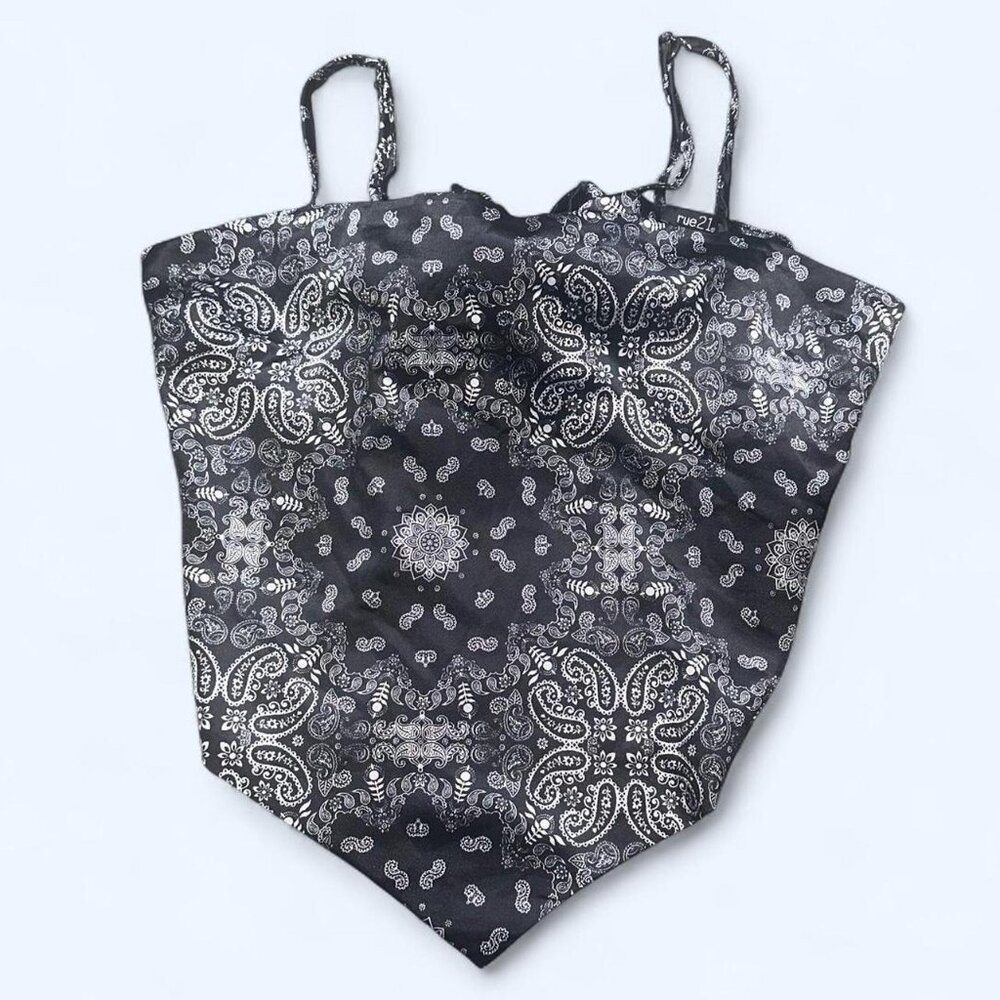 Black White Bandana Print Satin Top